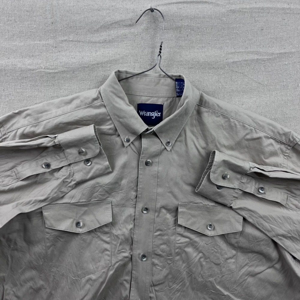 Wrangler Western Button Down Mens XL Tan Khaki Long Sleeve Work Shirt
